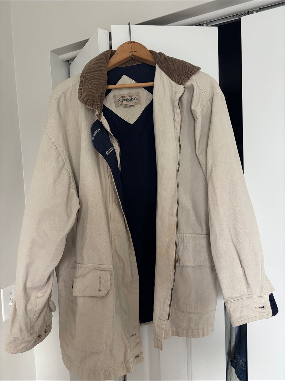 St. John's Bay Cream Barn Jacket with Brown Corduroy Collar